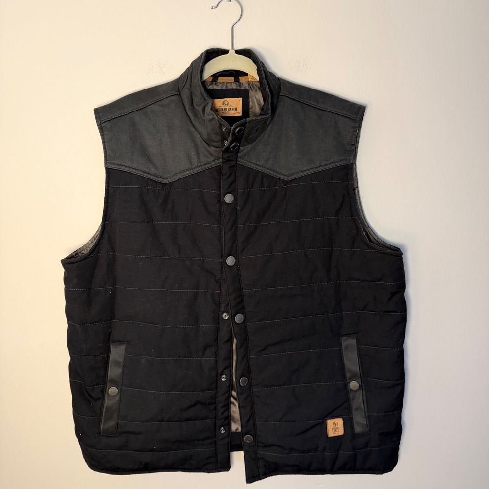 Red Head Ranch Full Button Puffer Vest Western Black Men's Size XL Cotton